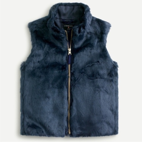 Crewcuts Other - Crewcuts by J. Crew Navy Blue Faux Fur Zip Up Vest Girls Size Medium